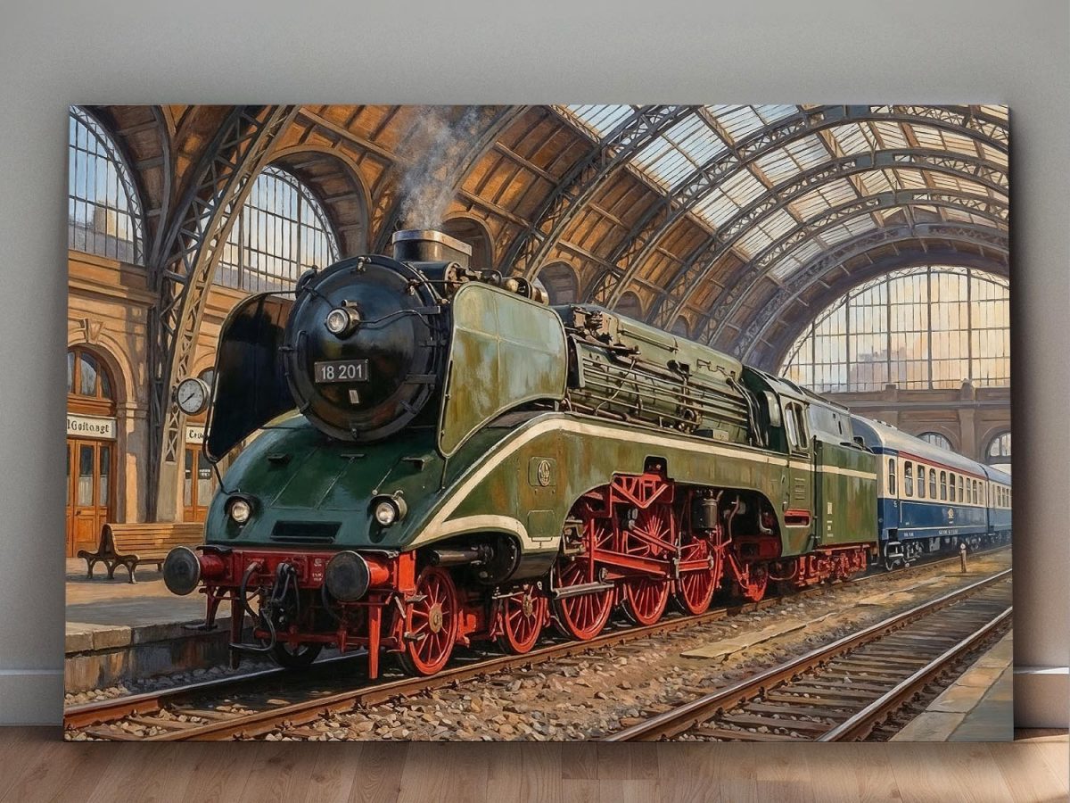 57-823.jpg Dampflok 18 201 im historischen Bahnhof , Druck auf Leinwand