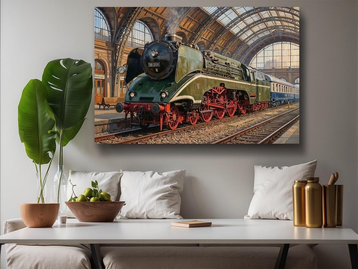 57-825.jpg Dampflok 18 201 im historischen Bahnhof , Druck auf Leinwand