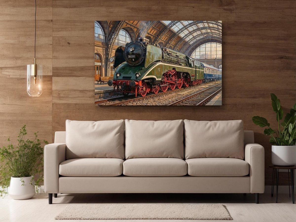 57-826.jpg Dampflok 18 201 im historischen Bahnhof , Druck auf Leinwand
