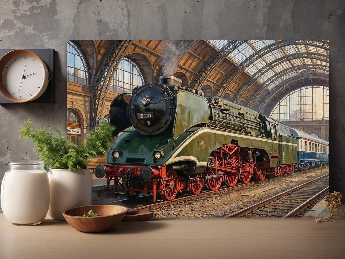 57-827.jpg Dampflok 18 201 im historischen Bahnhof , Druck auf Leinwand