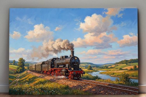 Dampflok 38 205 in sommerlicher Landschaft , Druck auf Leinwand