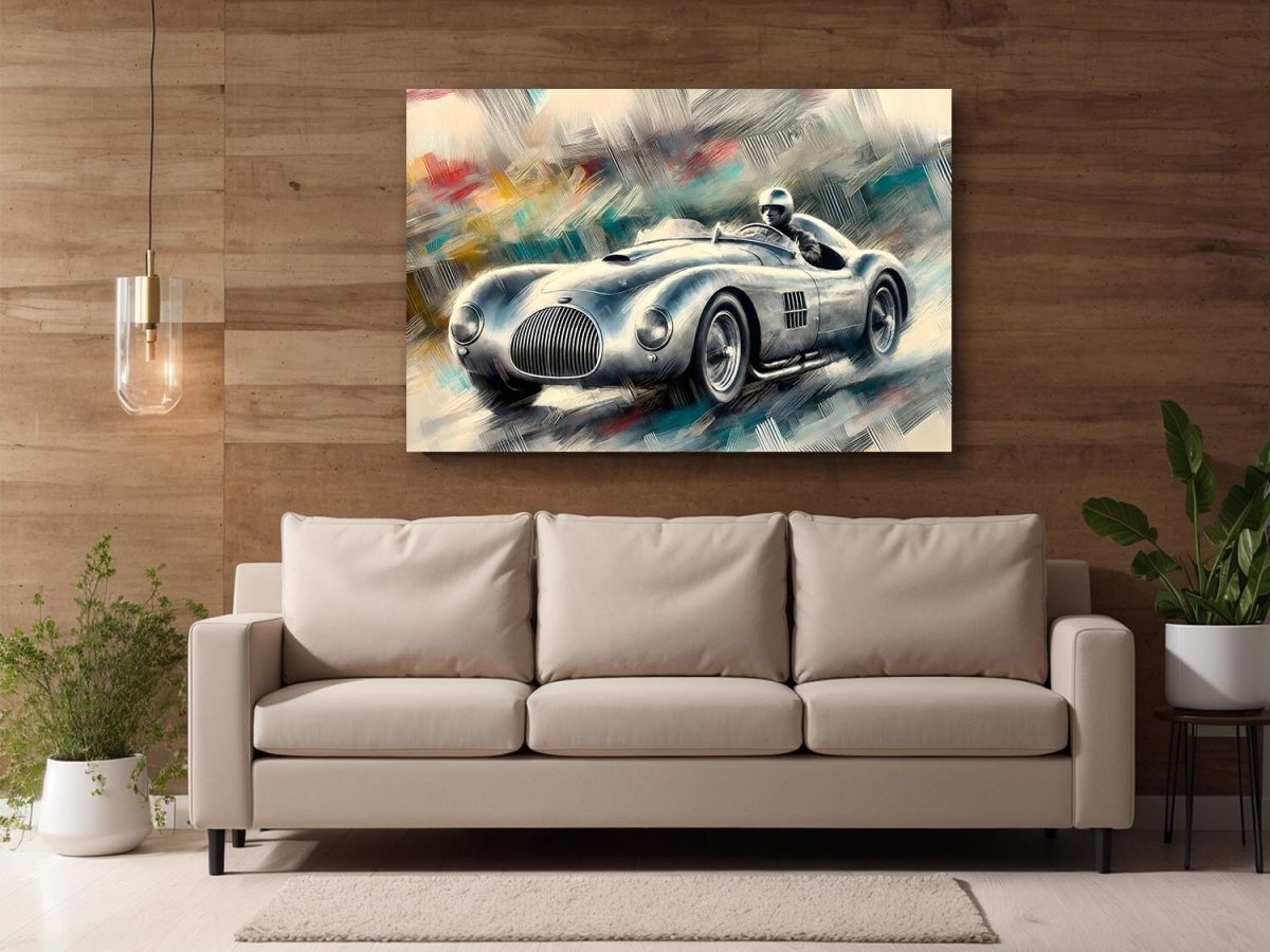Rennwagen auf abstraktem Hintergrund – Druck auf Leinwand