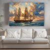 Segelschiff im Abendlicht , Druck auf Leinwand,