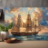 Segelschiff im Abendlicht , Druck auf Leinwand,