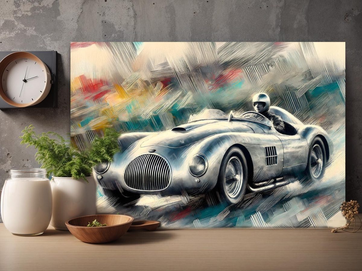 Rennwagen auf abstraktem Hintergrund – Druck auf Leinwand