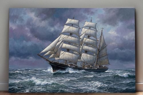 Sturmfahrt des Dreimasters , Druck auf Leinwand, Segelschiff