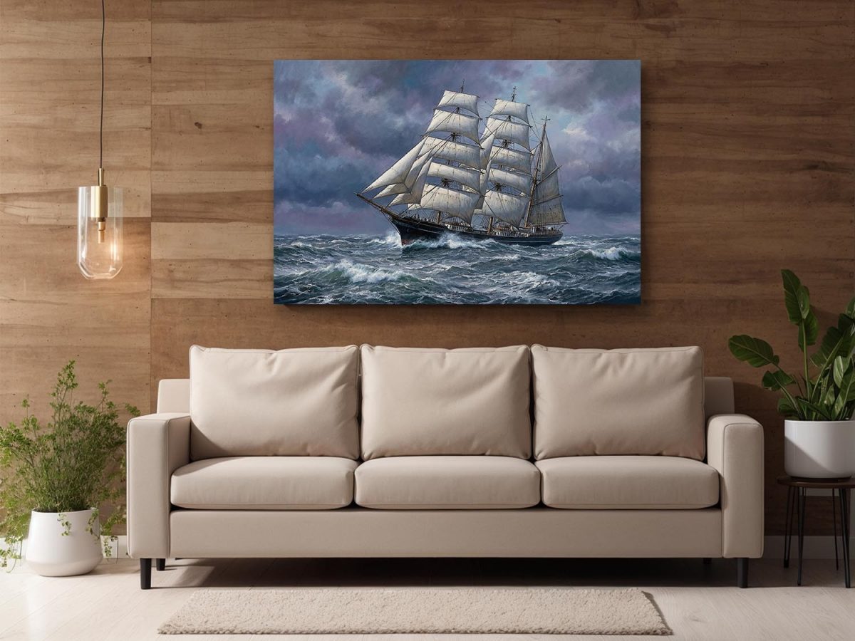 Sturmfahrt des Dreimasters , Druck auf Leinwand, Segelschiff