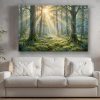 Morgensonne im Wald, Lichtdurchflutetes Bild auf Leinwand