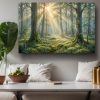 Morgensonne im Wald, Lichtdurchflutetes Bild auf Leinwand