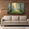 Morgensonne im Wald, Lichtdurchflutetes Bild auf Leinwand