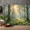 Morgensonne im Wald, Lichtdurchflutetes Bild auf Leinwand