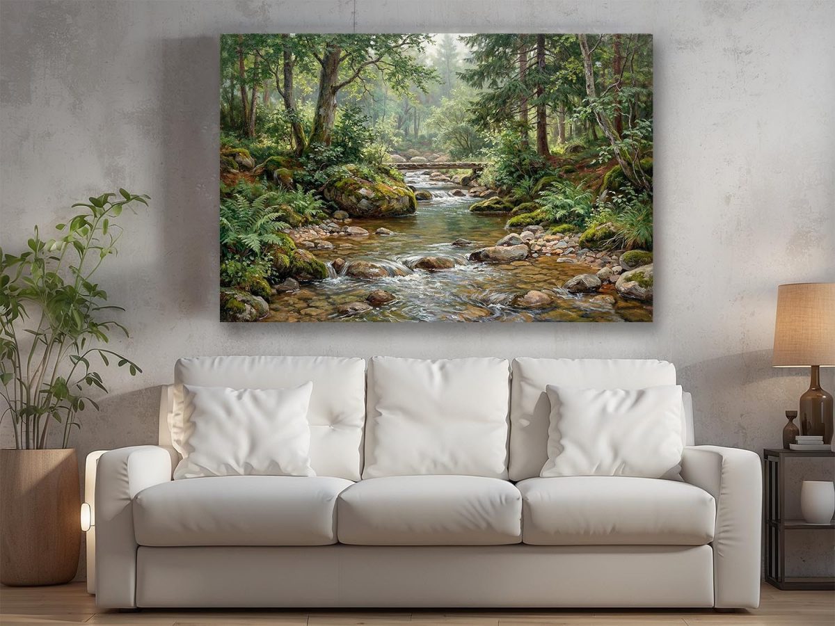 Waldbach im Morgenlicht, Druck auf Leinwand