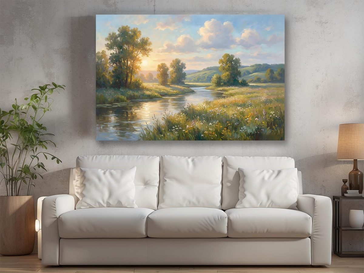 Flusslandschaft im Abendlicht - Harmonisches Bild auf Leinwand