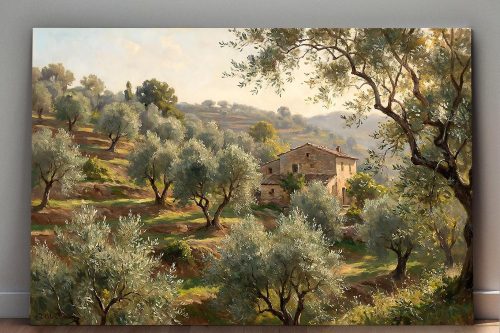 Olivenhain im warmen Abendlicht - Harmonisches Bild auf Leinwand